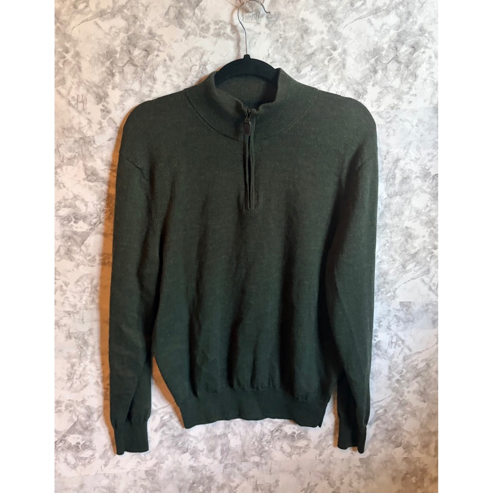 JOS A BANK Traveler Quarter Zip Sweater Men XL Green 100% Merino Wool